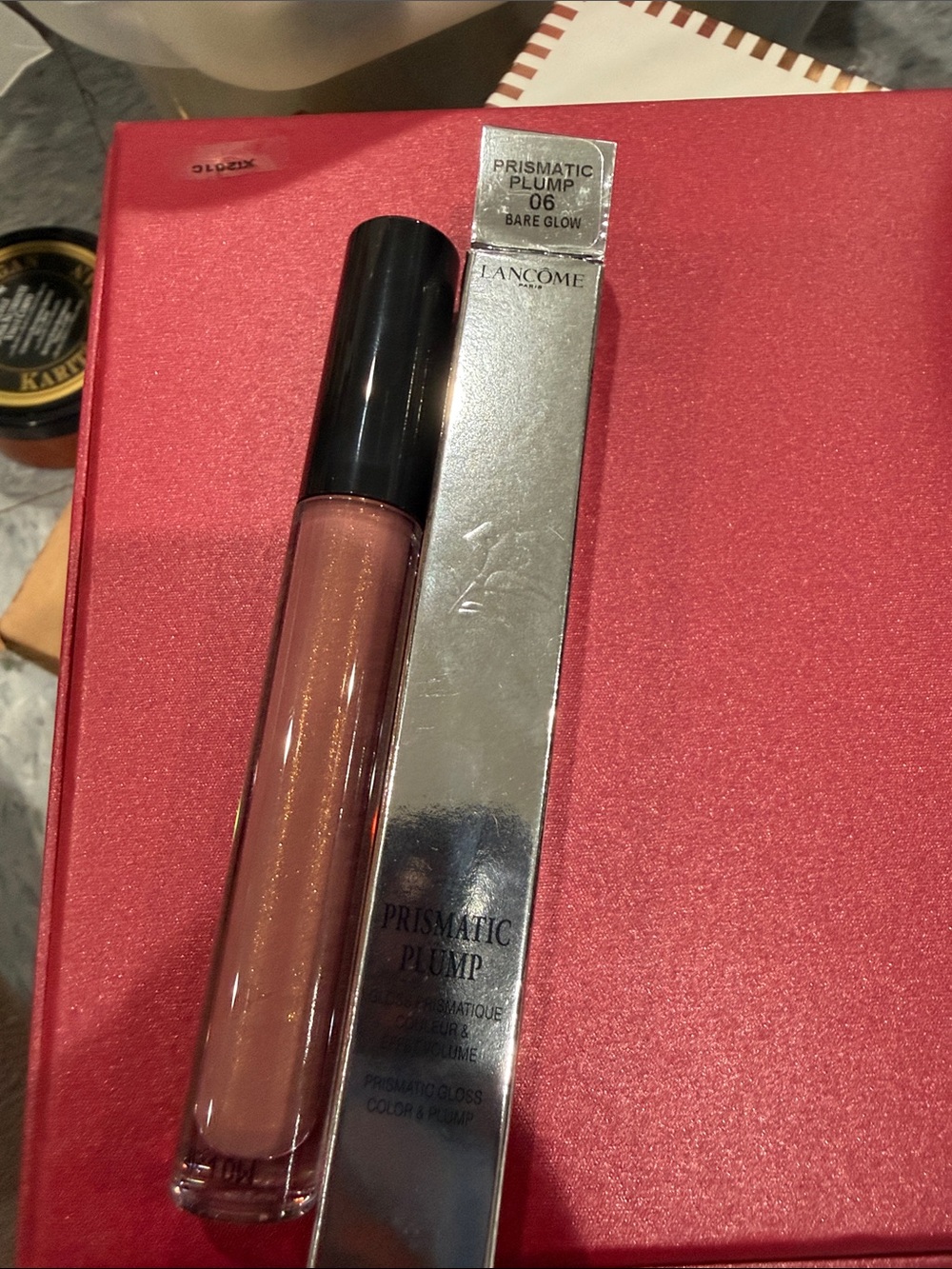 Lancôme Prismatic Plump Lip Gloss — Sheer Nude Pink with Gold Shimmer